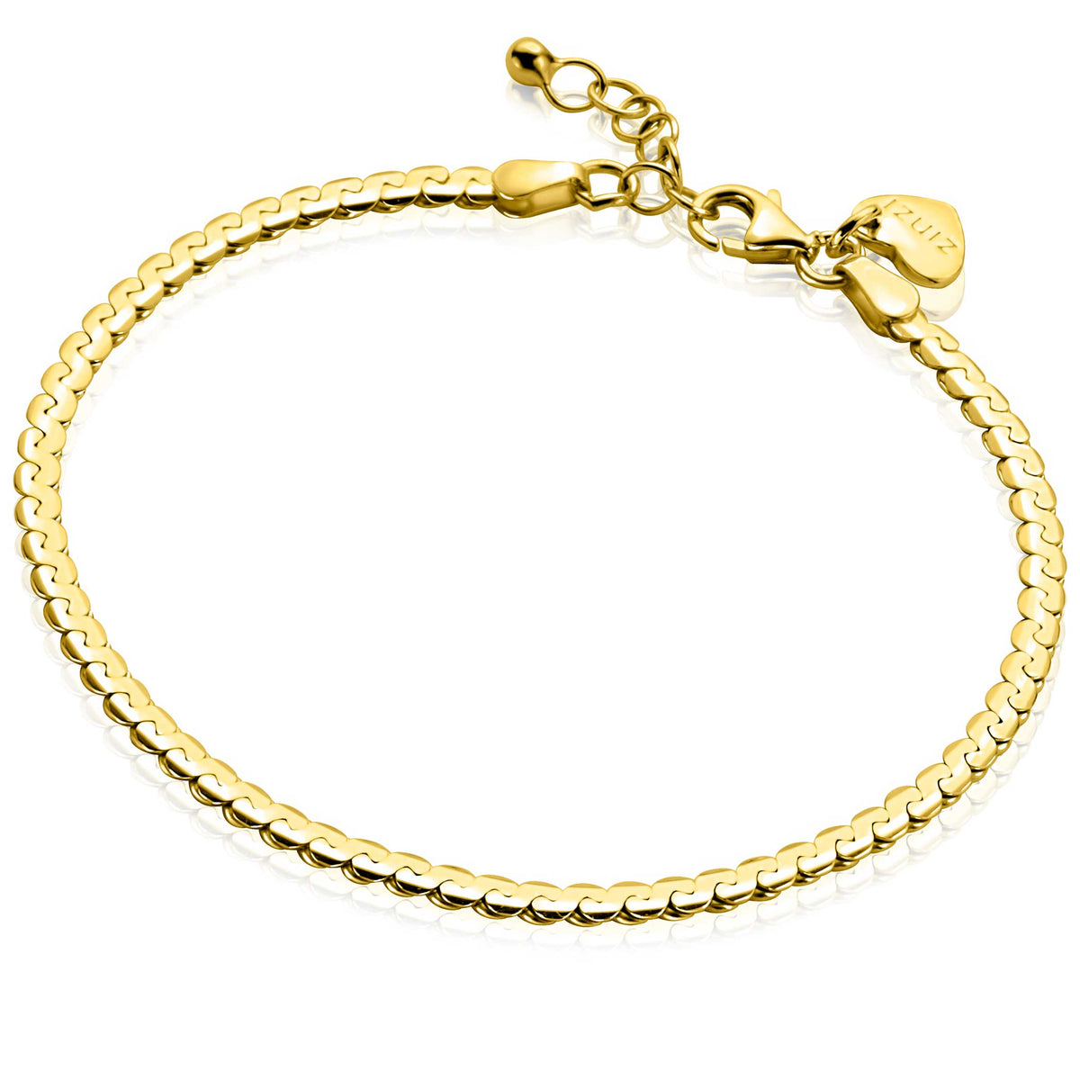 Bracelet en argent avec maillons ronds et fermoir en cœur, ajustable de 18 à 21 cm.