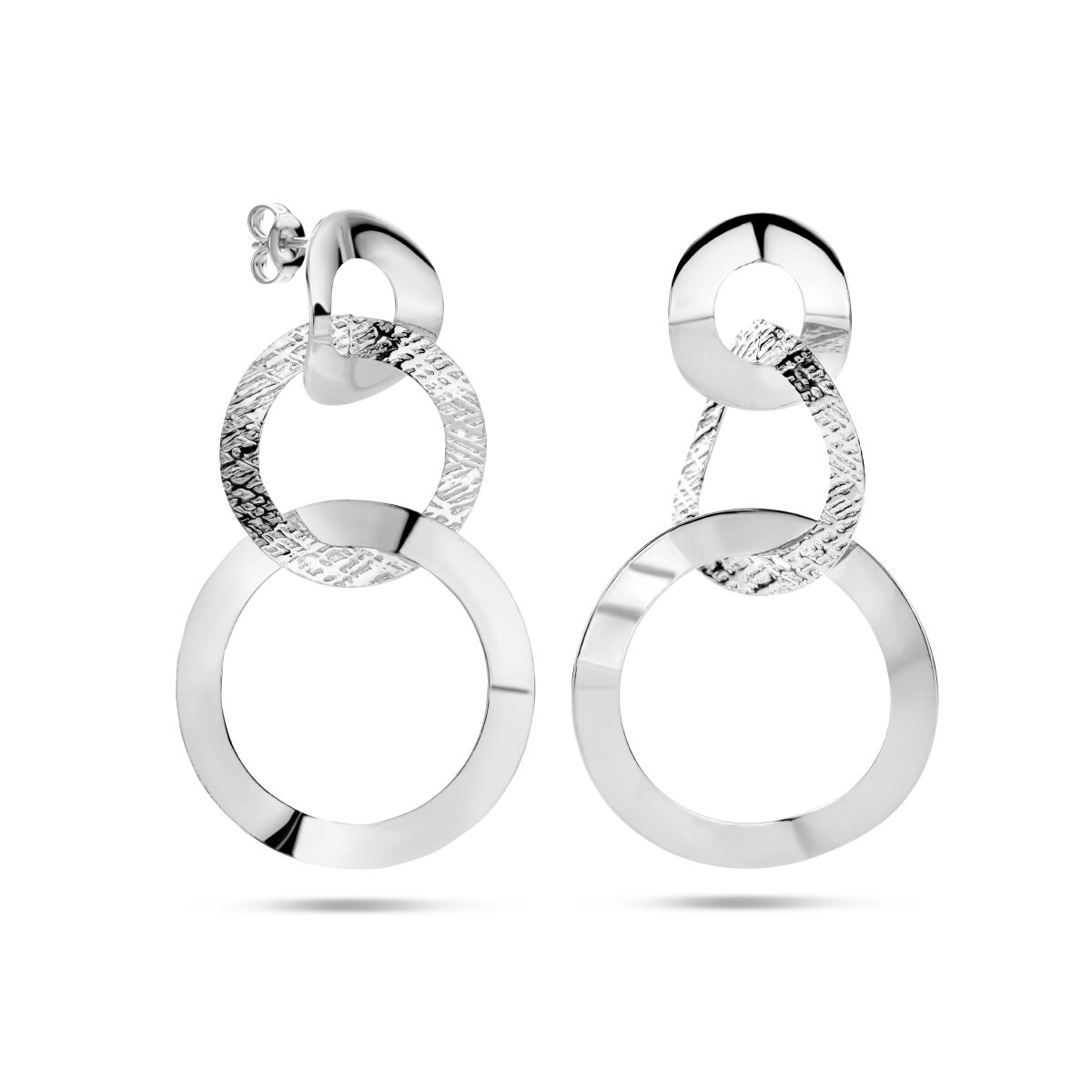 boucles d'oreilles rondes poli/mat argent rhodié