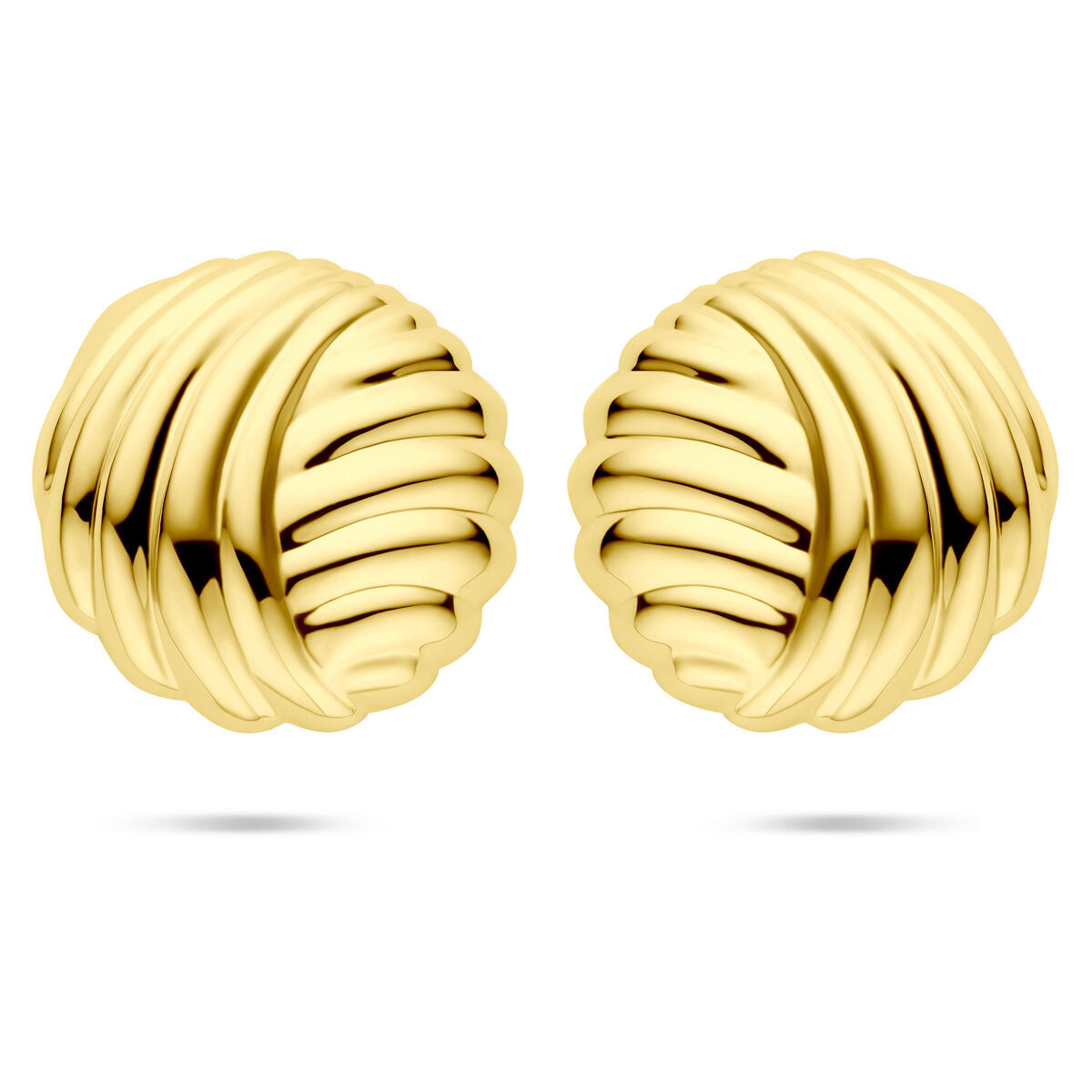 Boucles d'oreilles en argent doré, de forme ronde avec un motif strié, d'un diamètre de 35 mm.