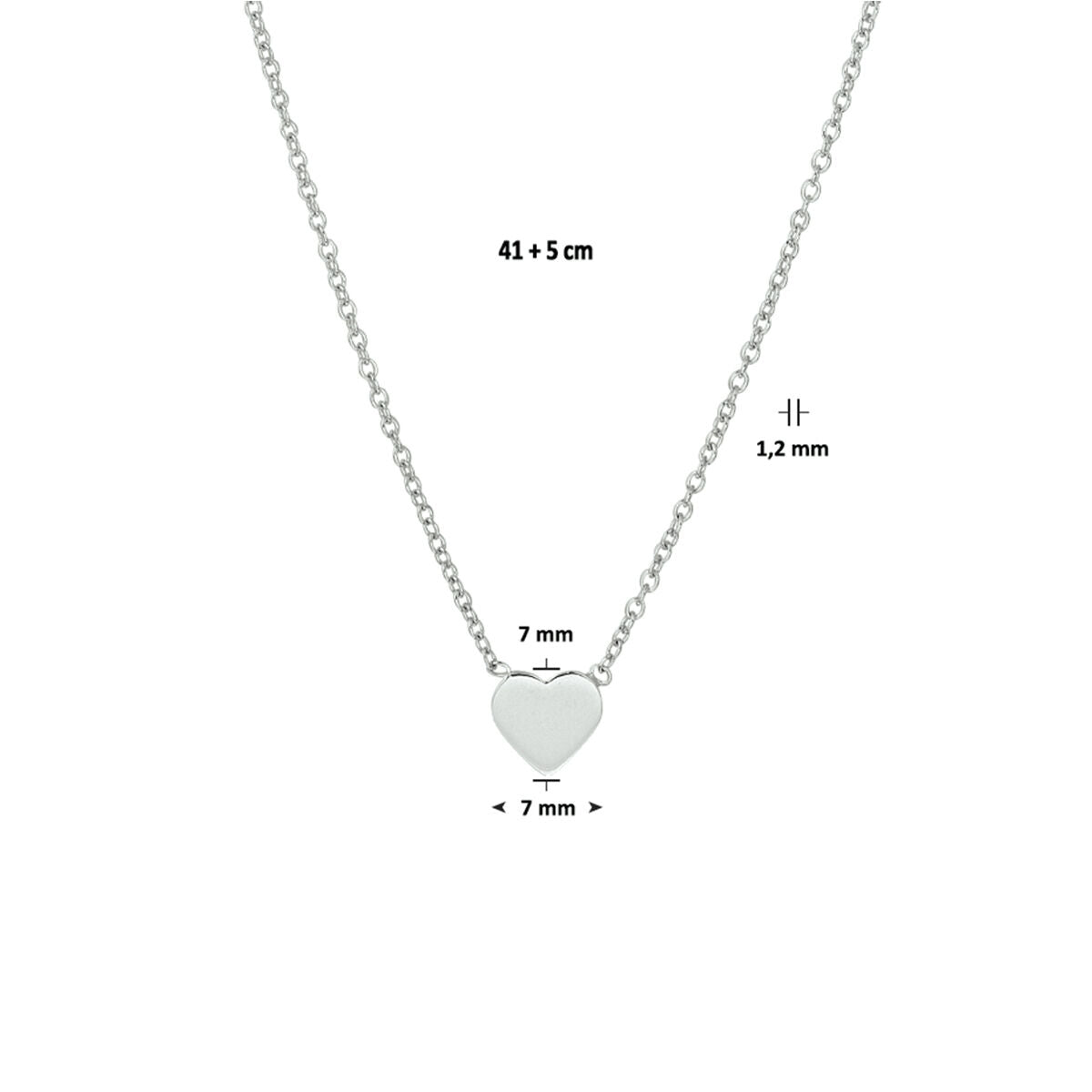 collier cœur 41 + 5 cm argent rhodié