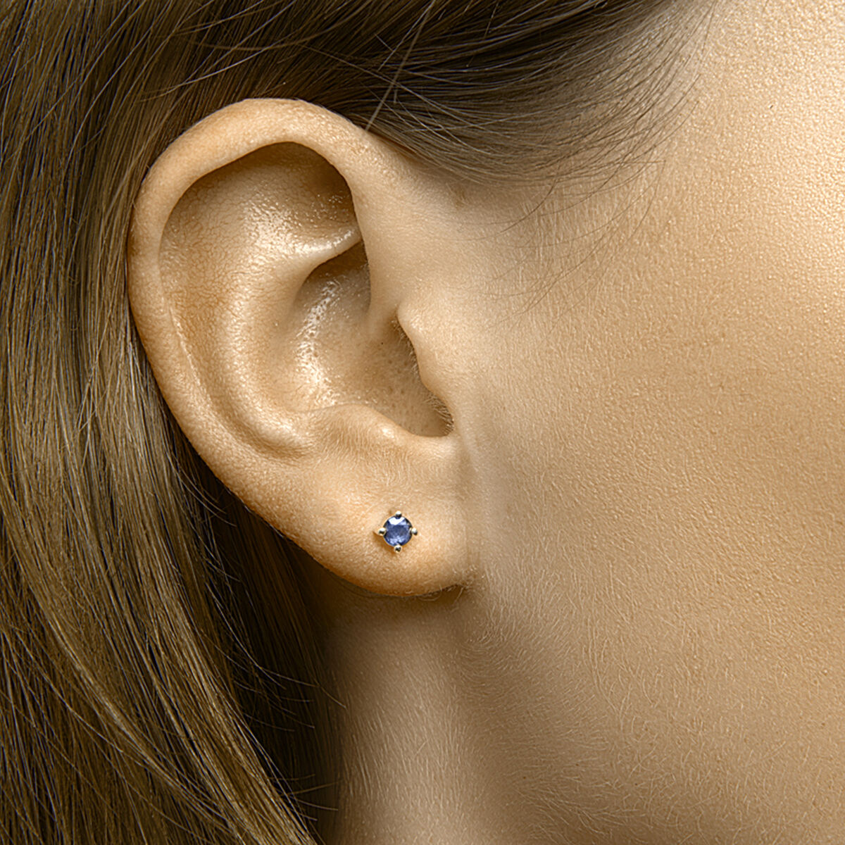 puces d'oreilles saphir or jaune 14K