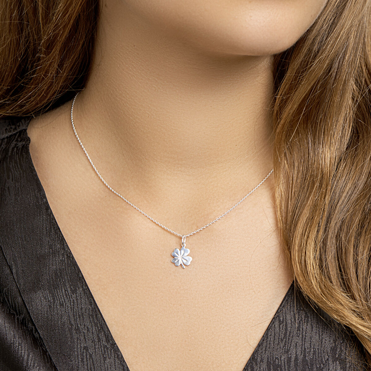 collier trèfle 41 + 4 cm argent blanc