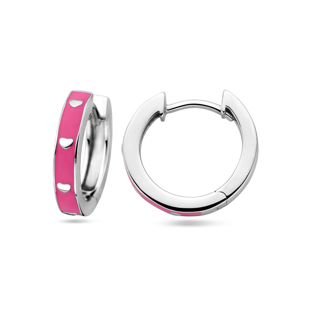 klapoorringen roze emaille zilver gerhodineerd