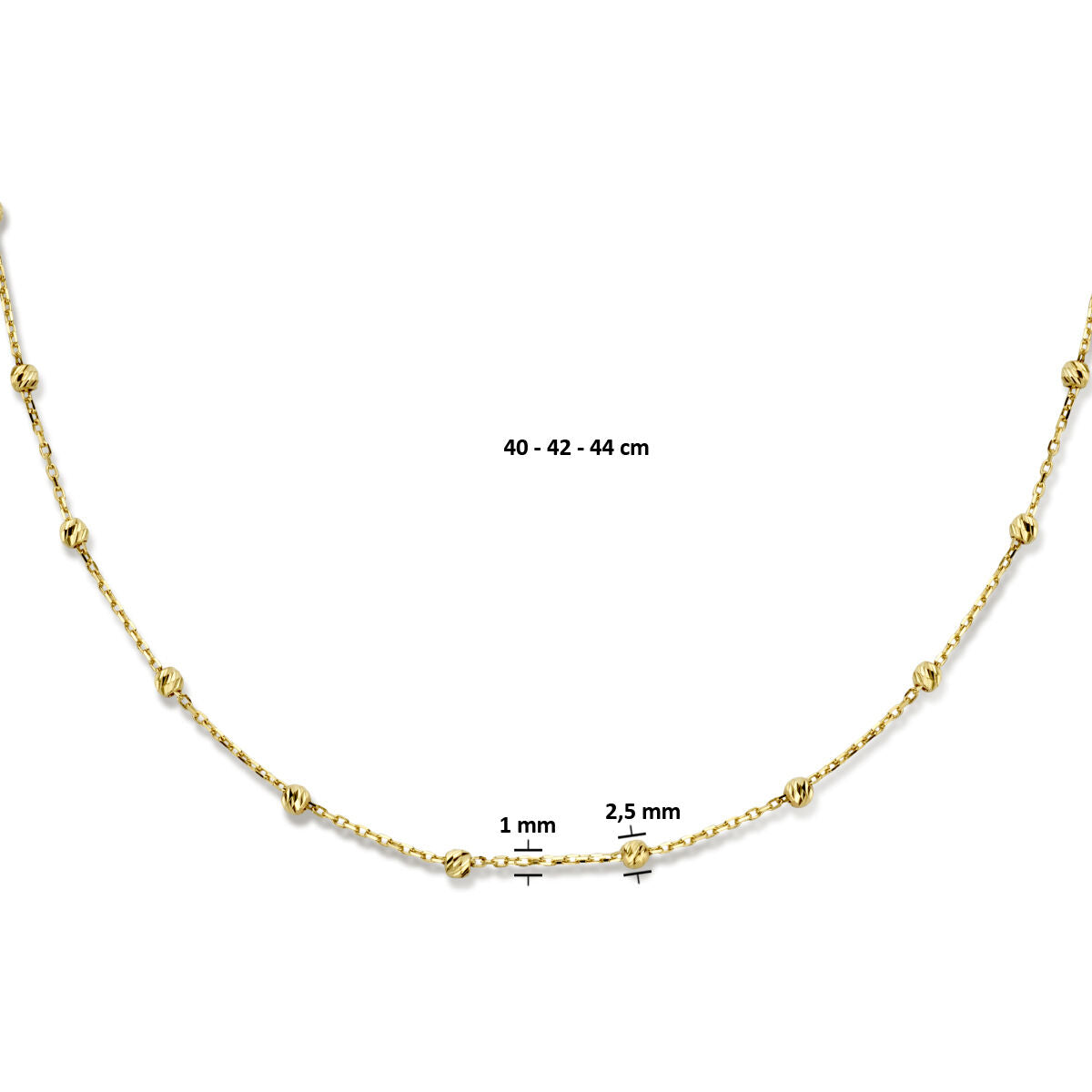 collier à billes diamanté 2,5 mm 40 - 42 - 44 cm or jaune 14K