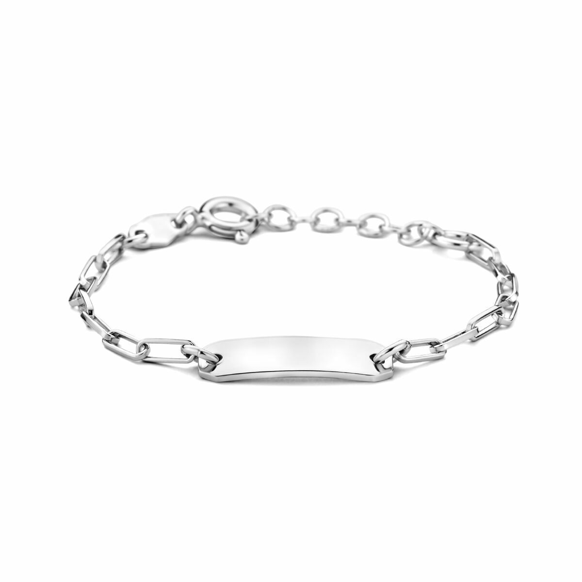 Bracelet en argent rhodié avec plaque lisse de 5,0 mm et maillons en chaîne.