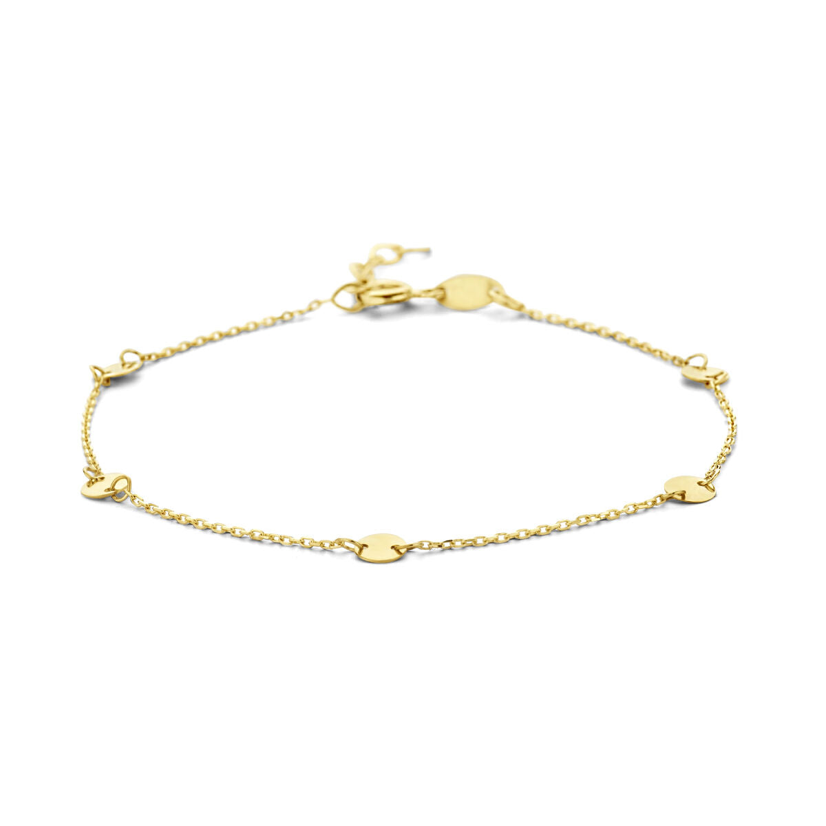 Bracelet en or 14K avec des plaques rondes.