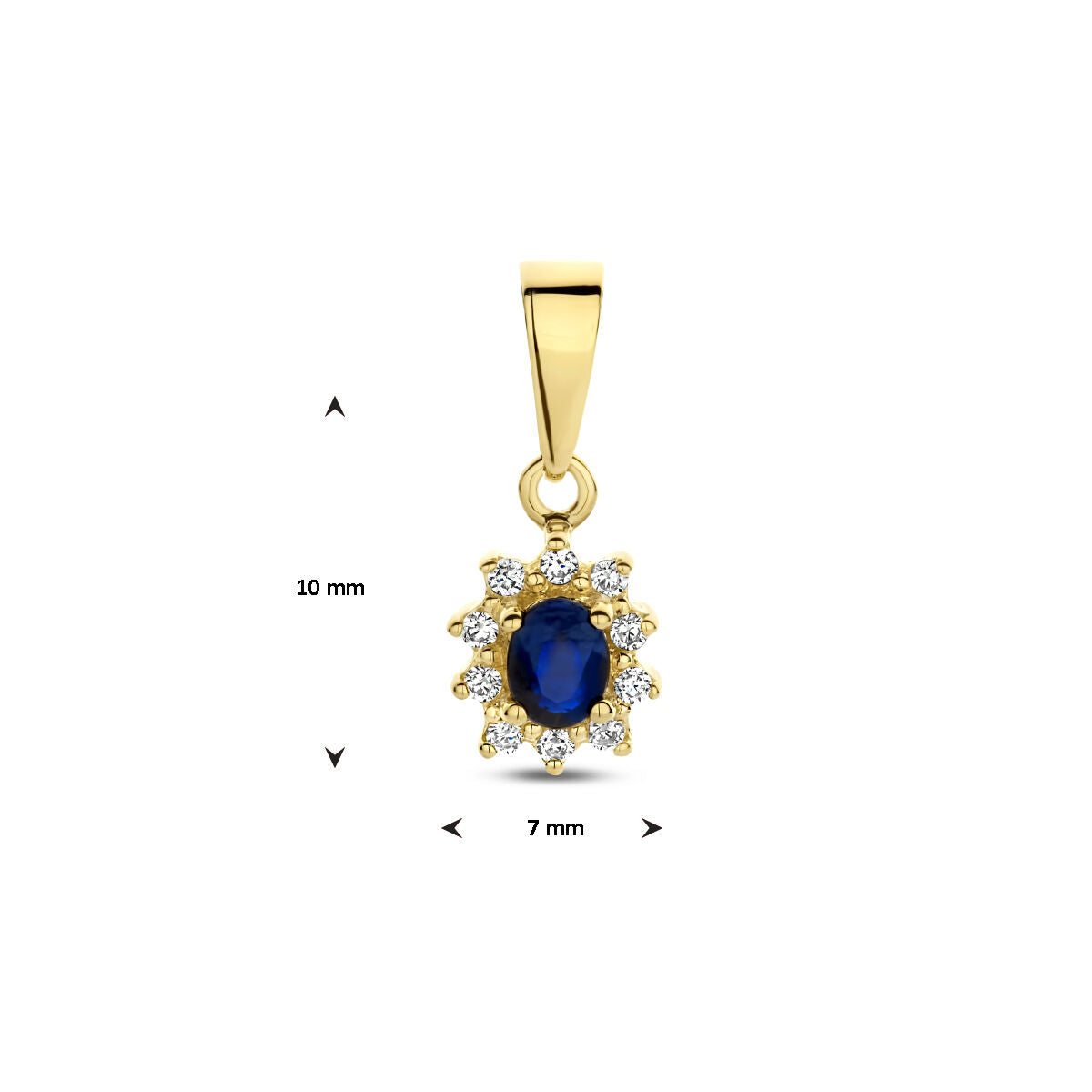 pendentif saphir et diamant 0.08 ct halo or jaune 14K