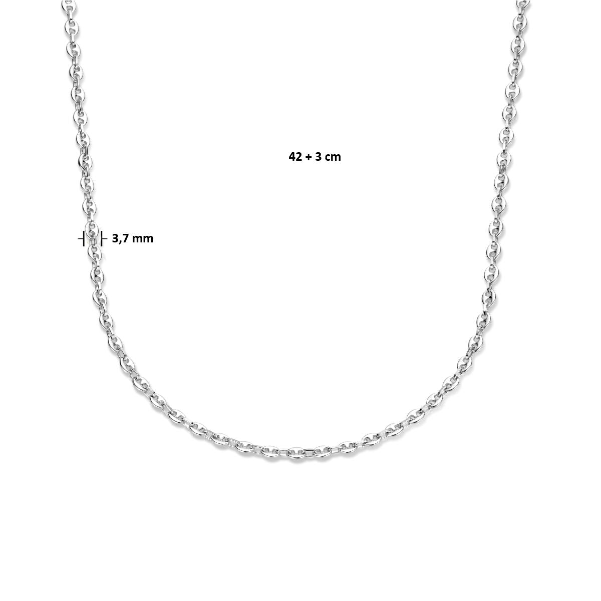 collier grain de café 3,7 mm 42 + 3 cm argent rhodié