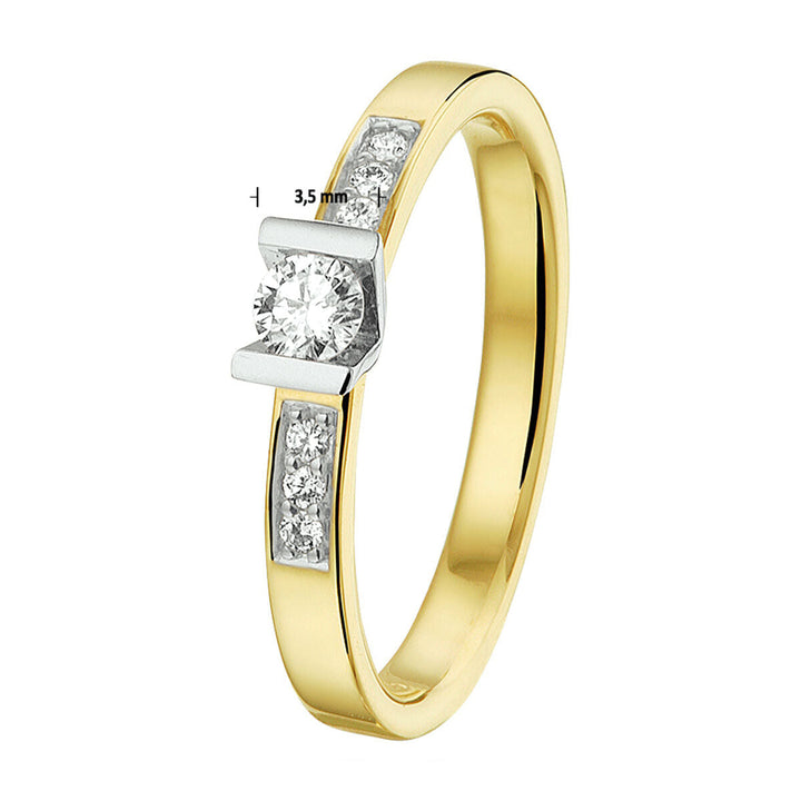 ring diamant 0.20ct h si 14K bicolor goud geel/wit