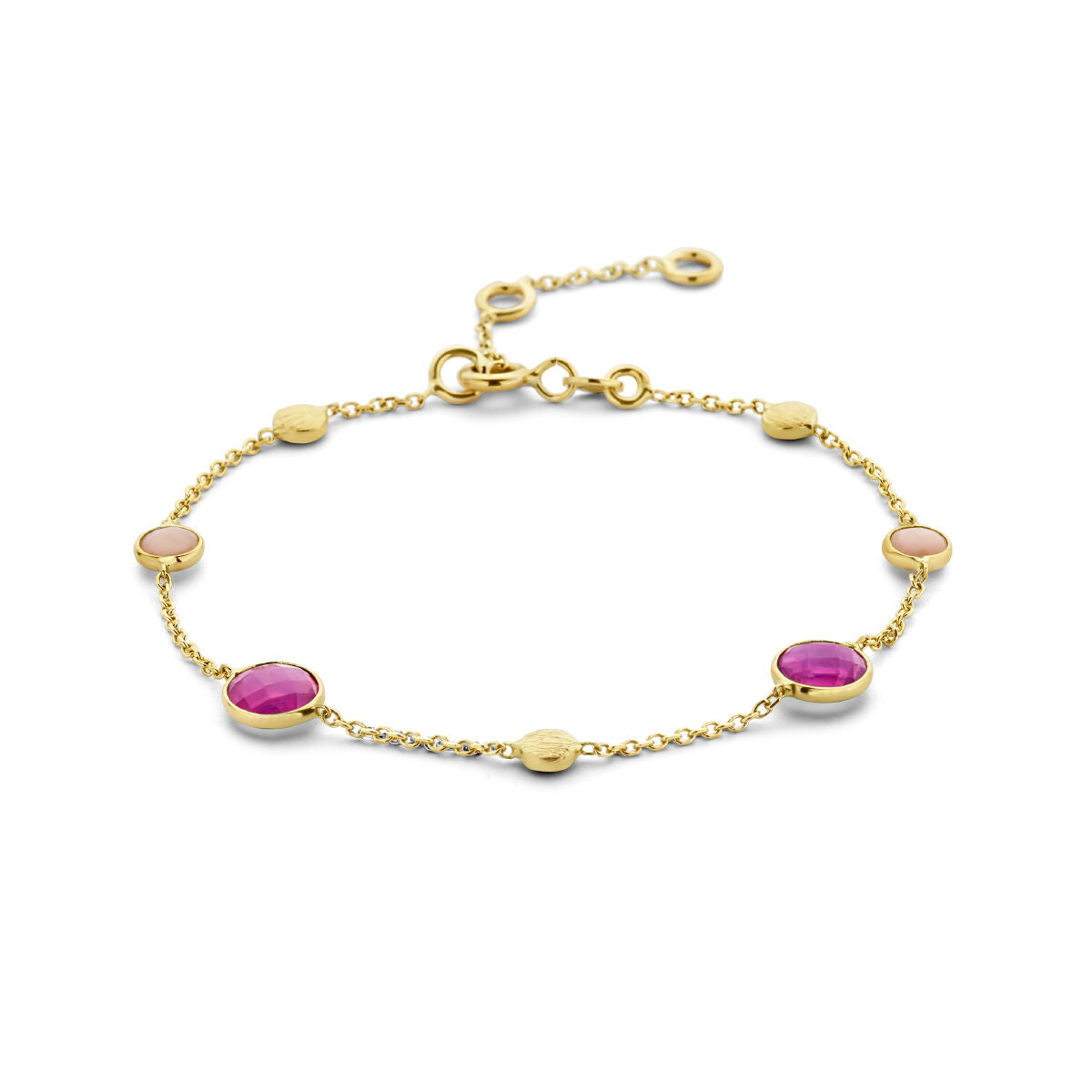 Bracelet en or 14K avec rubis, opale et ronds colorés.