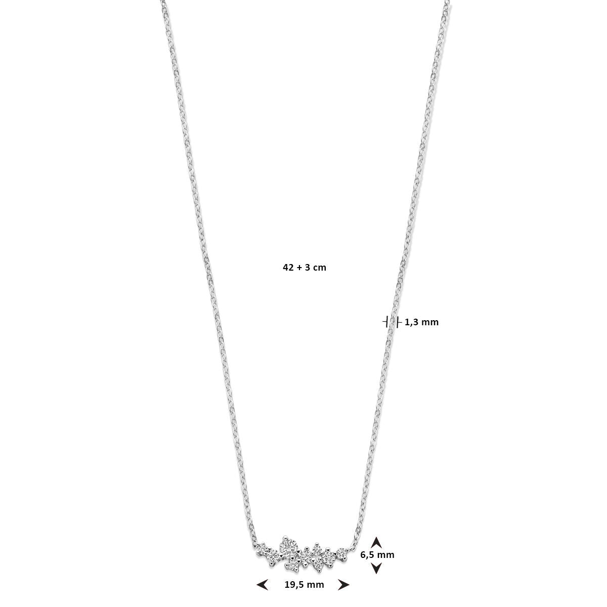 collier zircone 42 + 3 cm argent rhodié