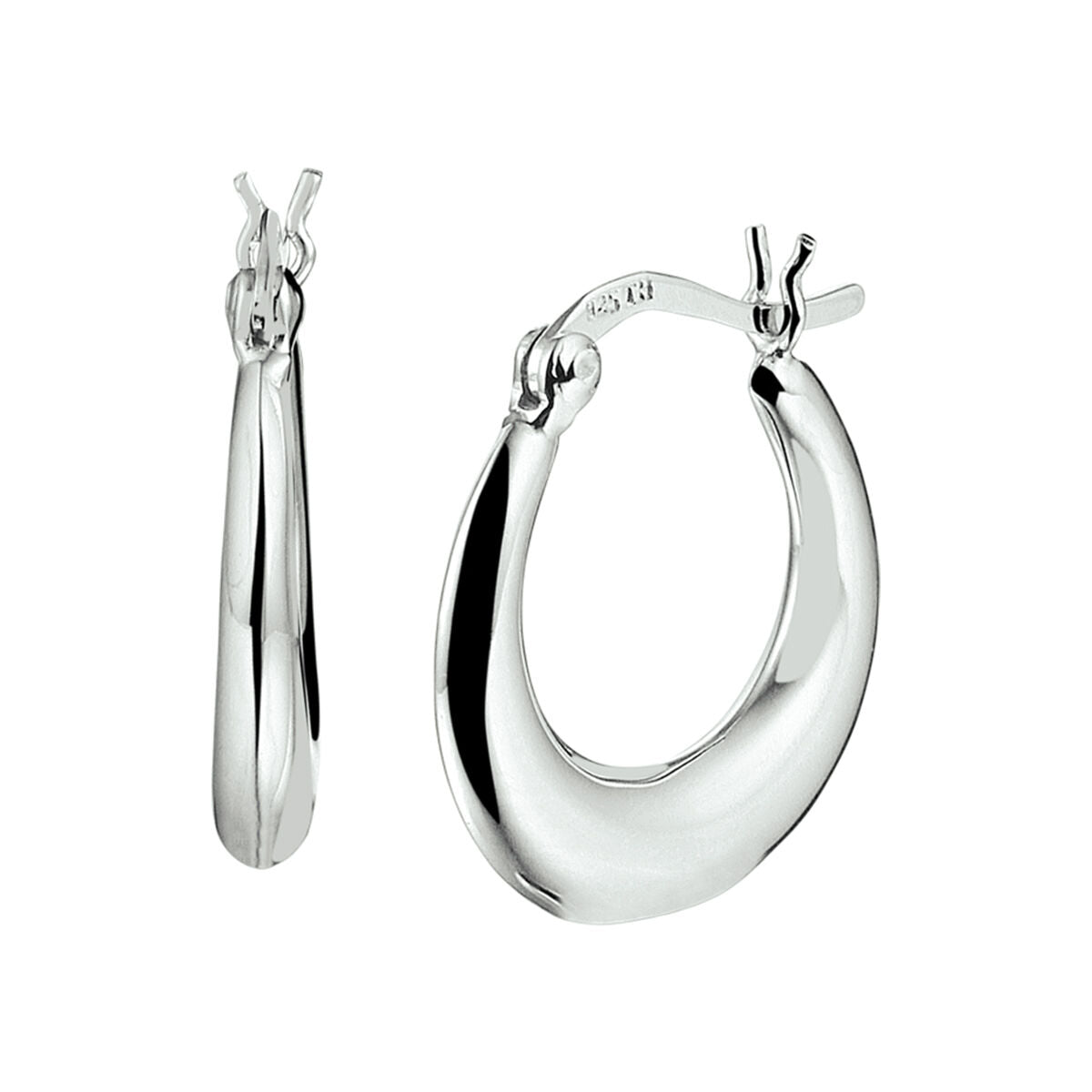 Boucles d'oreilles en argent rhodié, de forme ovale et lisse, avec un éclat brillant.