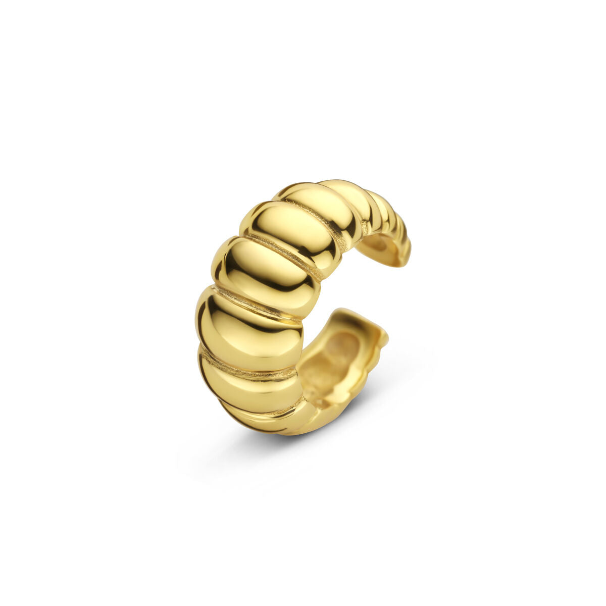 Ear cuff en argent doré avec un accent doré, au design ondulé et sans piercing.