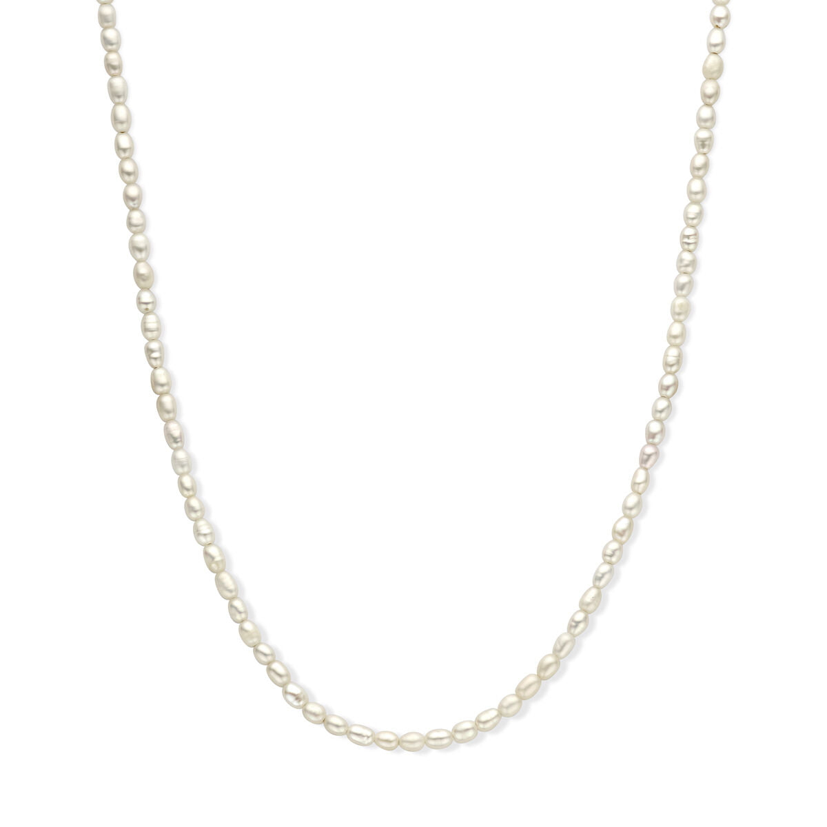 Collier en perles de 3,8 mm avec finition en argent rhodié, longueur de 50 + 5 cm.