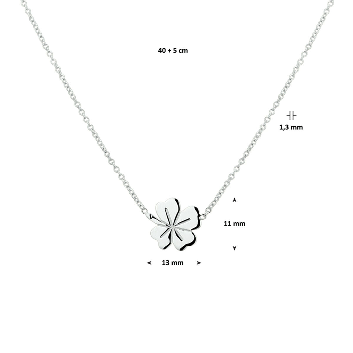 collier trèfle 41 + 4 cm argent rhodié