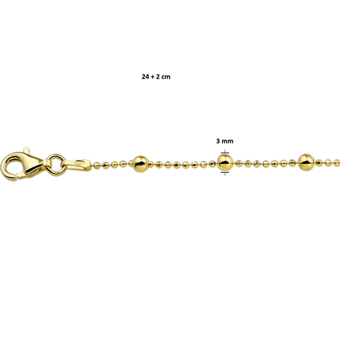 enkelbandje bolletjes 24 + 2 cm 3 micron zilver verguld (geel)
