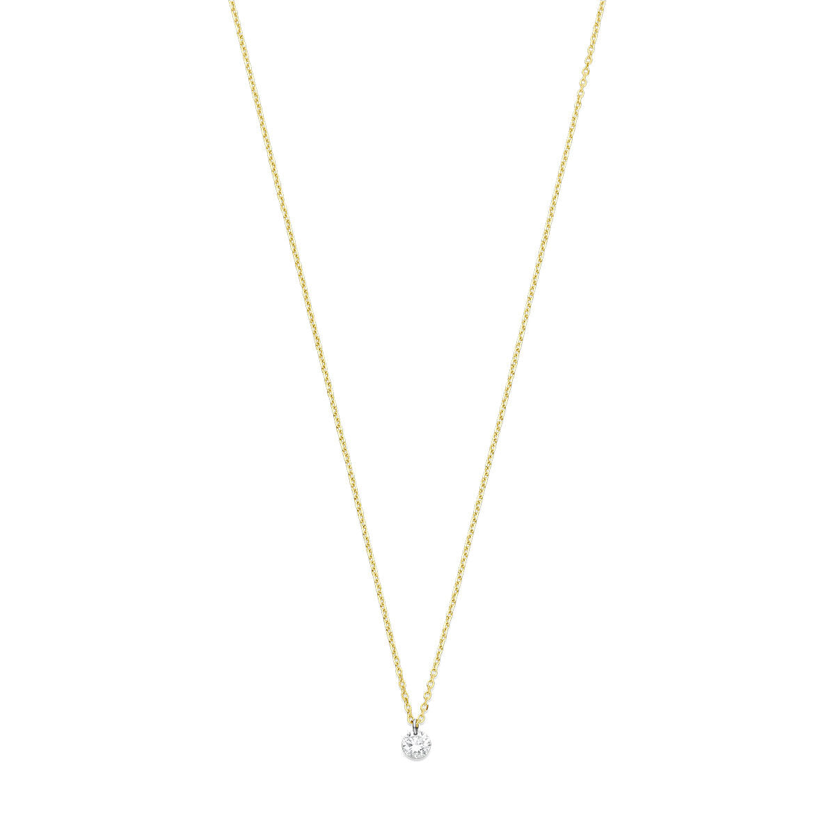 Collier en or jaune 18K avec un diamant de 0,10 ct, longueur ajustable de 40 à 44 cm.