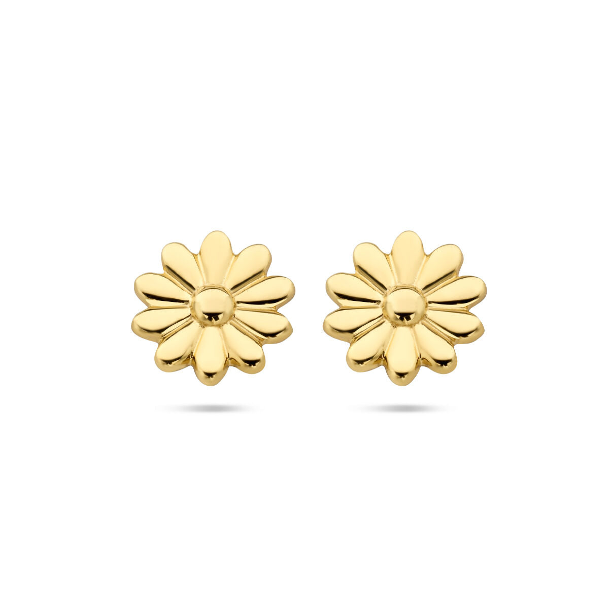 Boucles d'oreilles en or jaune 14K en forme de fleur.