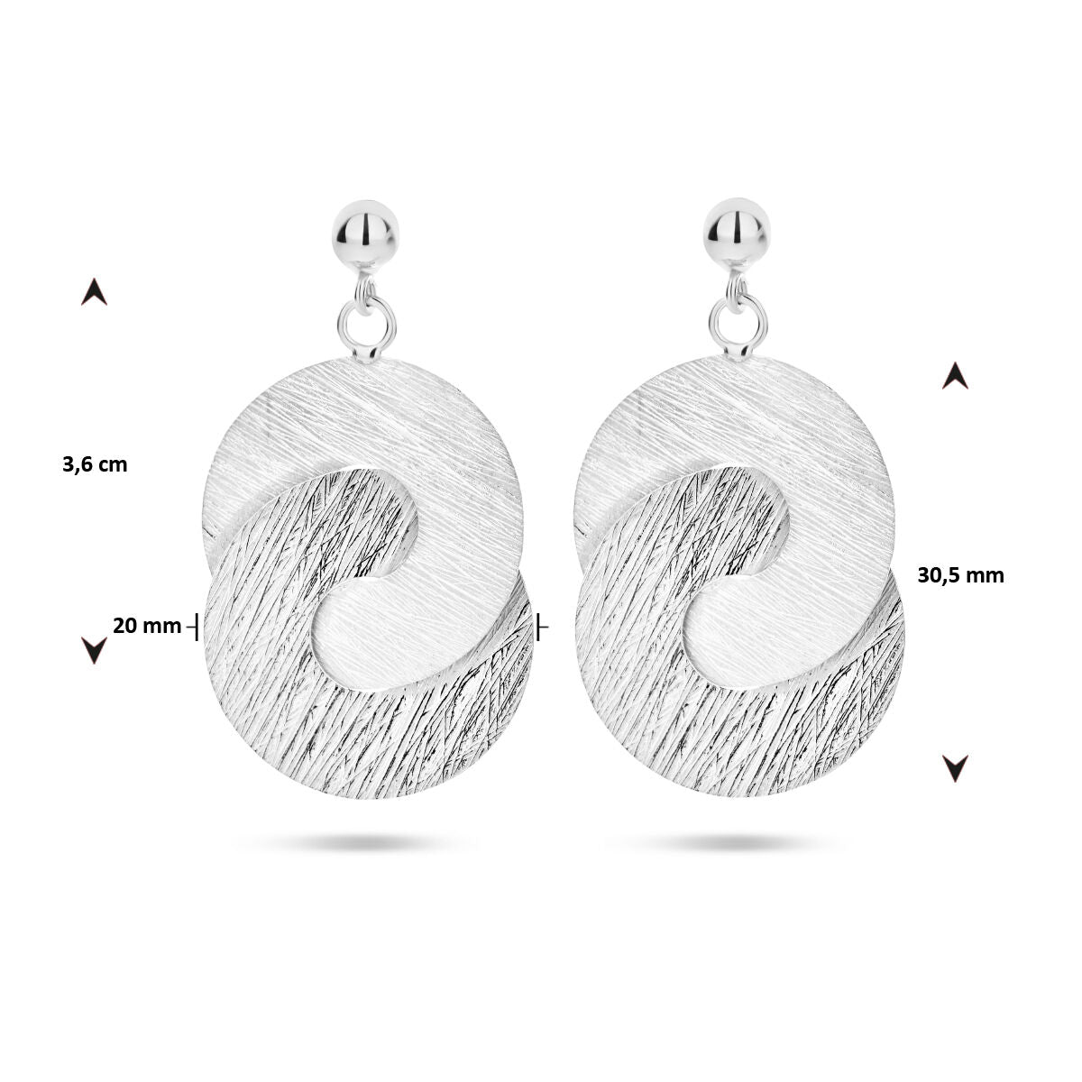 boucles d'oreilles rayées cercles poli/mat argent rhodié