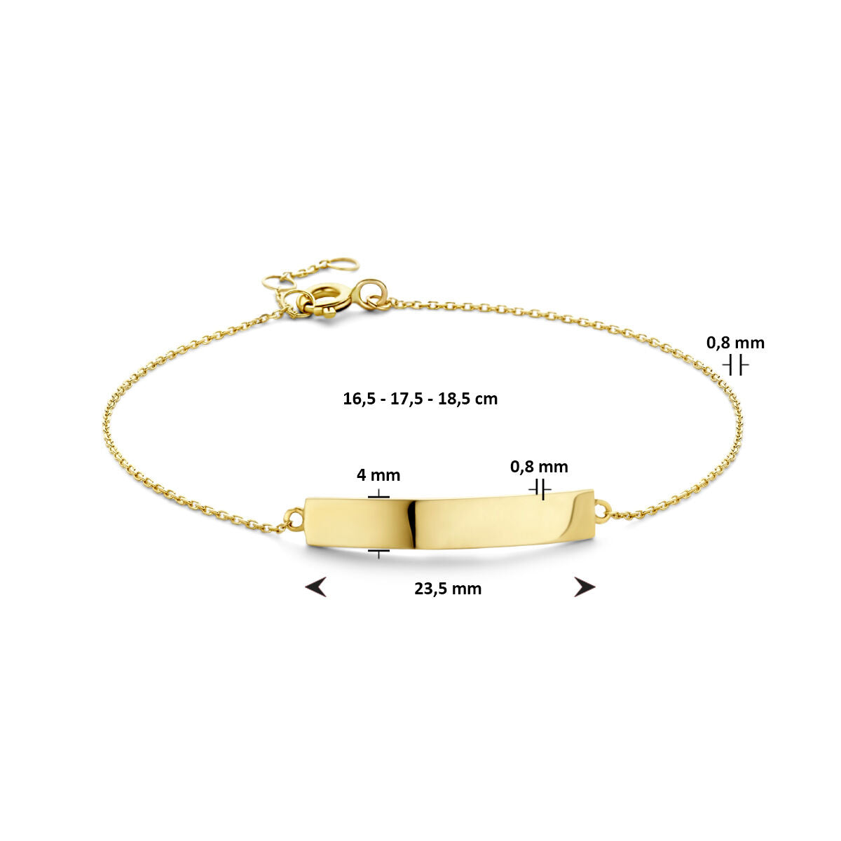 bracelet plaque 4,0 mm 16,5 - 17,5 - 18,5 cm or jaune 14K