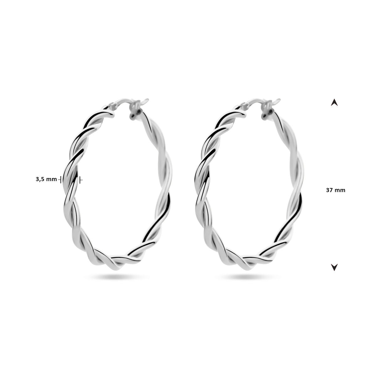 créoles 3,5 mm tube torsadé argent rhodié