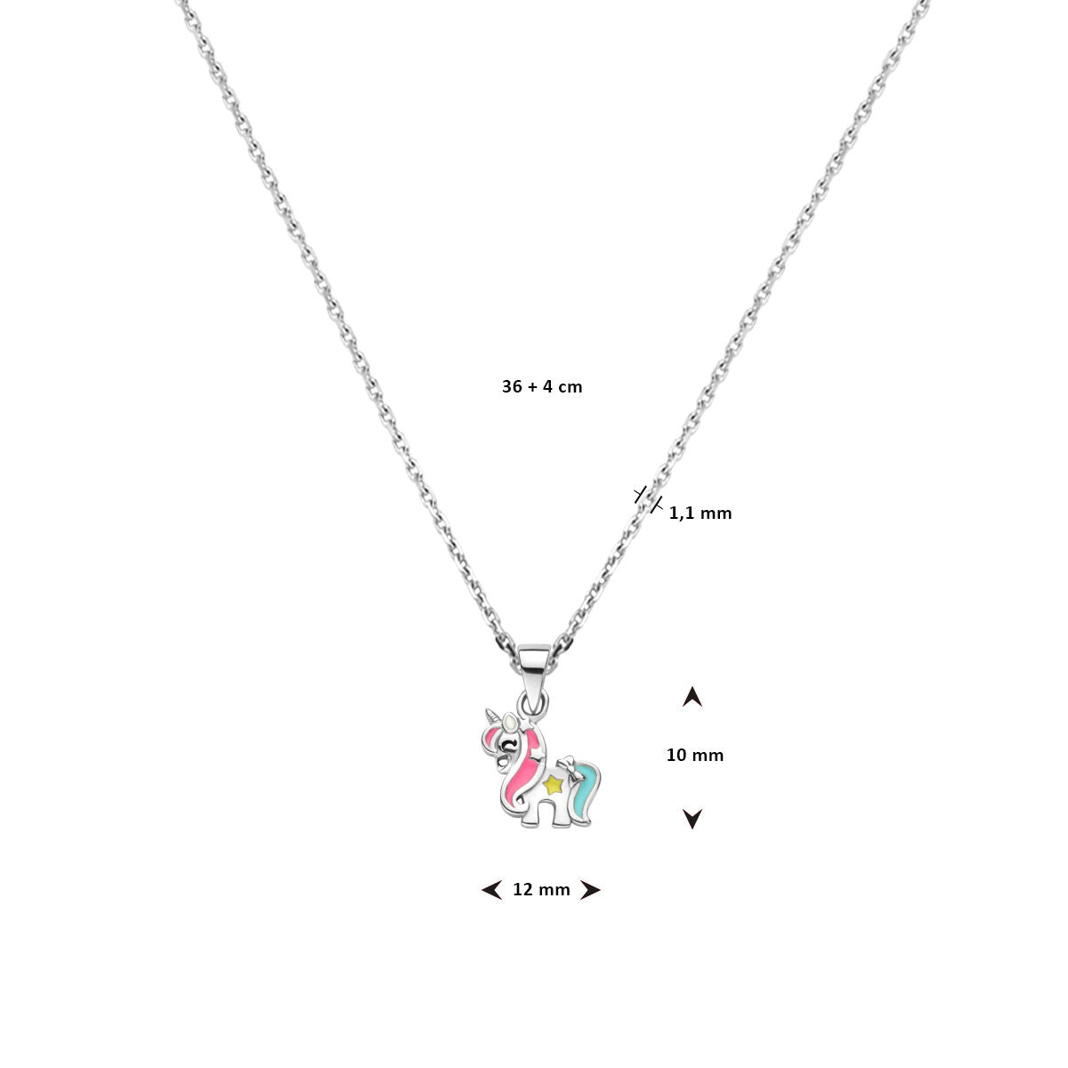 collier licorne 36 + 4 cm argent rhodié