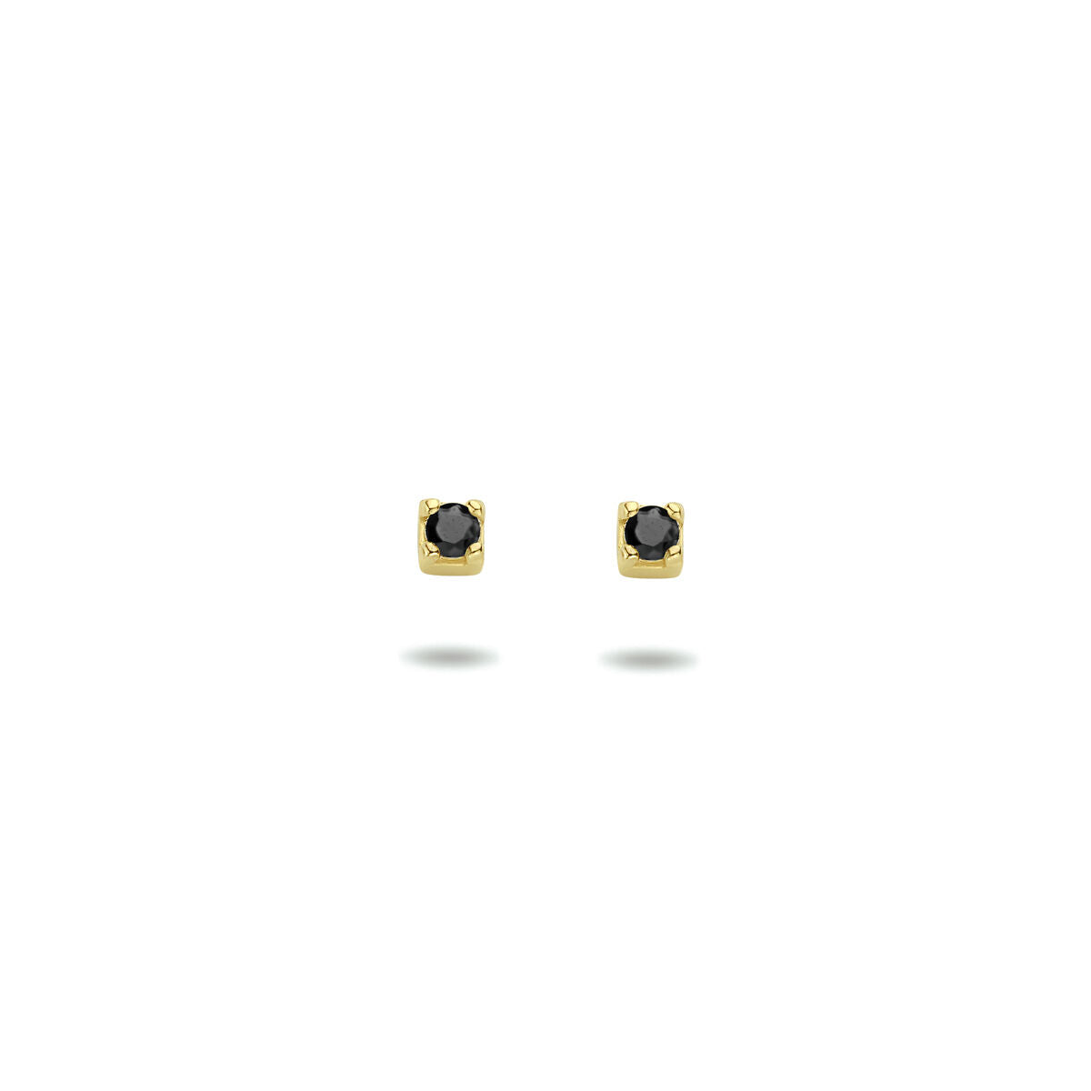 Boucles d'oreilles en or jaune 14K avec zirconia noir, forme carrée.