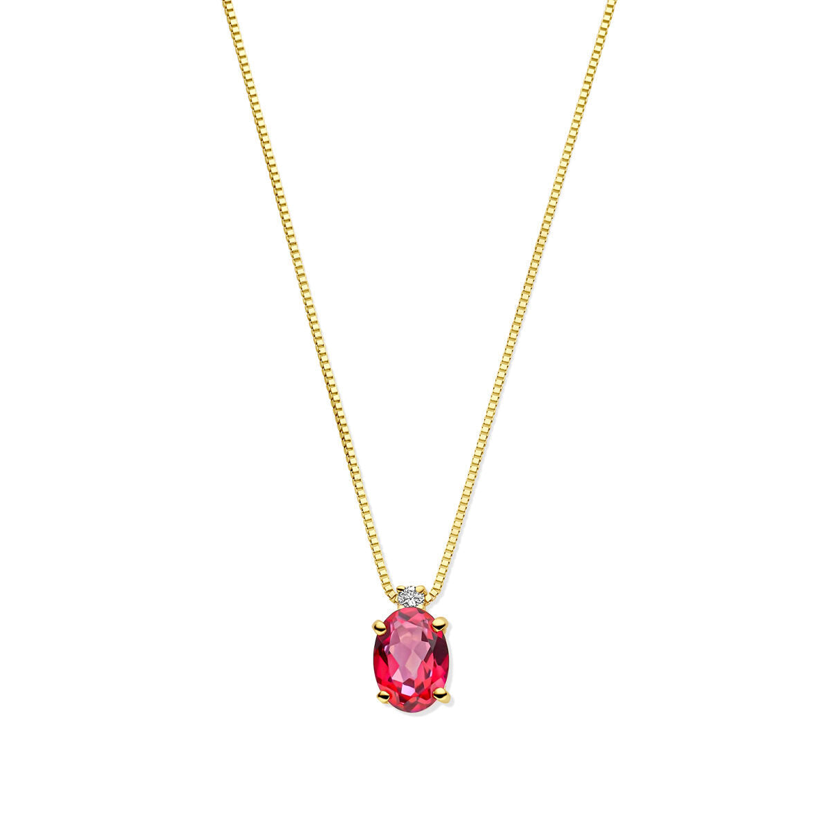 Collier en or 14K avec topaze rose et diamant, pendentif ovale.