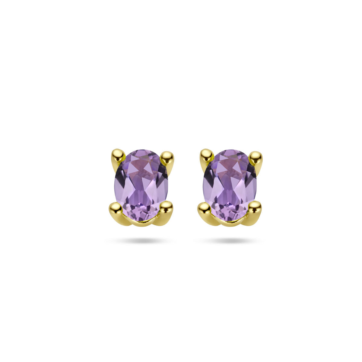 Boucles d'oreilles en or jaune 14K avec des pierres d'améthyste ovales.