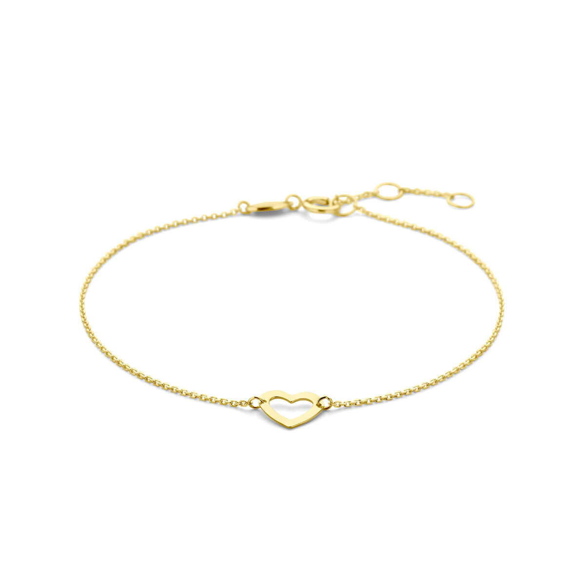 Bracelet en or jaune 14K avec un motif en forme de cœur au centre.