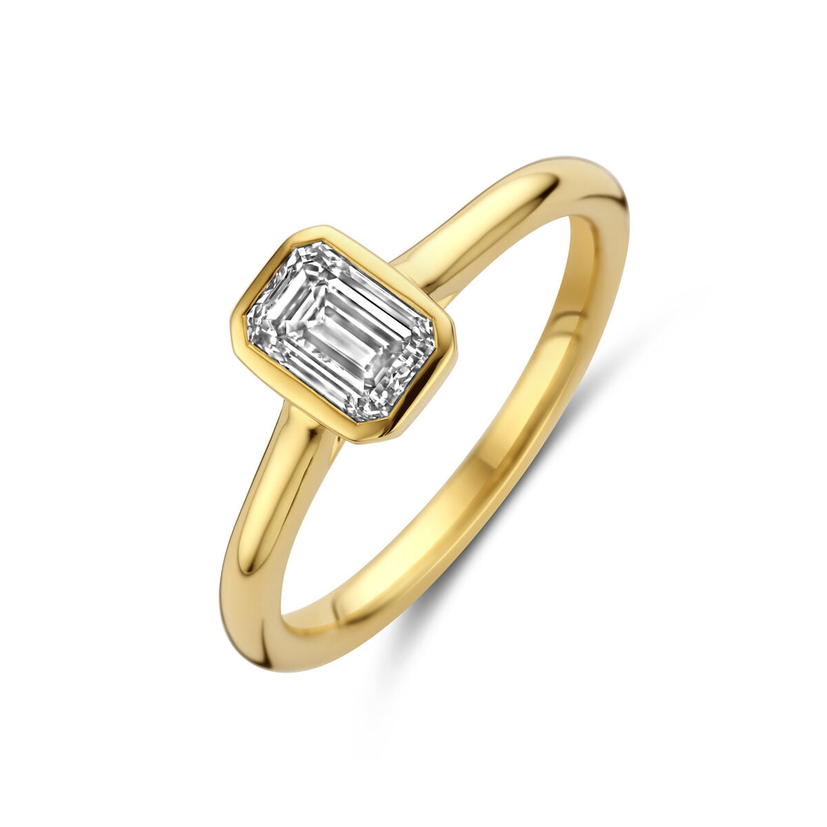 Bague en or jaune 14K avec diamant lab grown de 1,0 ct, taille émeraude.
