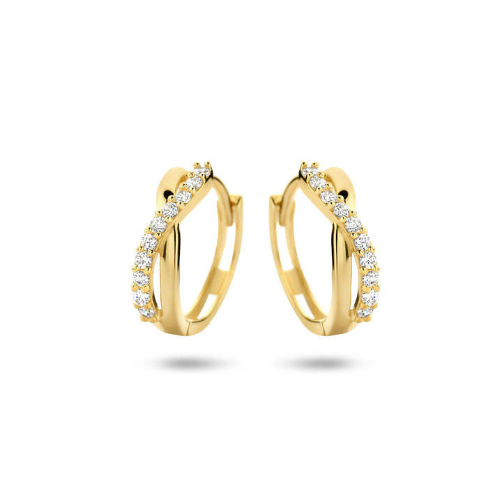 klapoorringen zirkonia 14K geelgoud