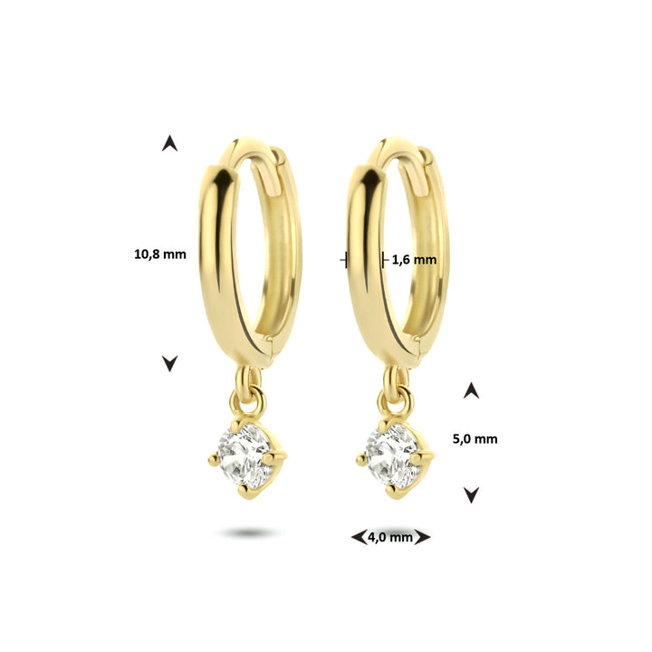 klapoorringen zirkonia 14K geelgoud