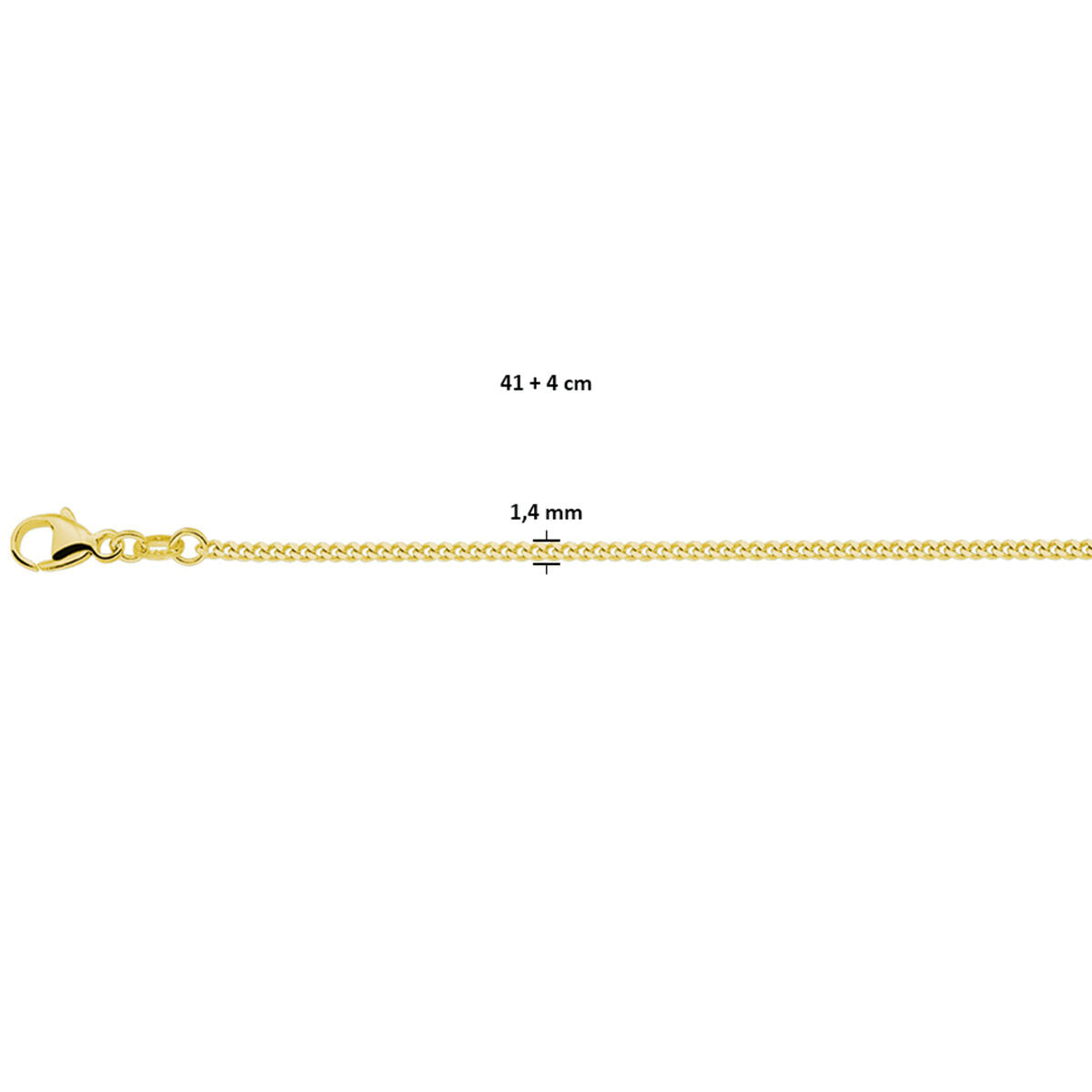 collier gourmette 4 côtés taillés 1,4 mm 41 + 4 cm 3 microns plaqué or (jaune)