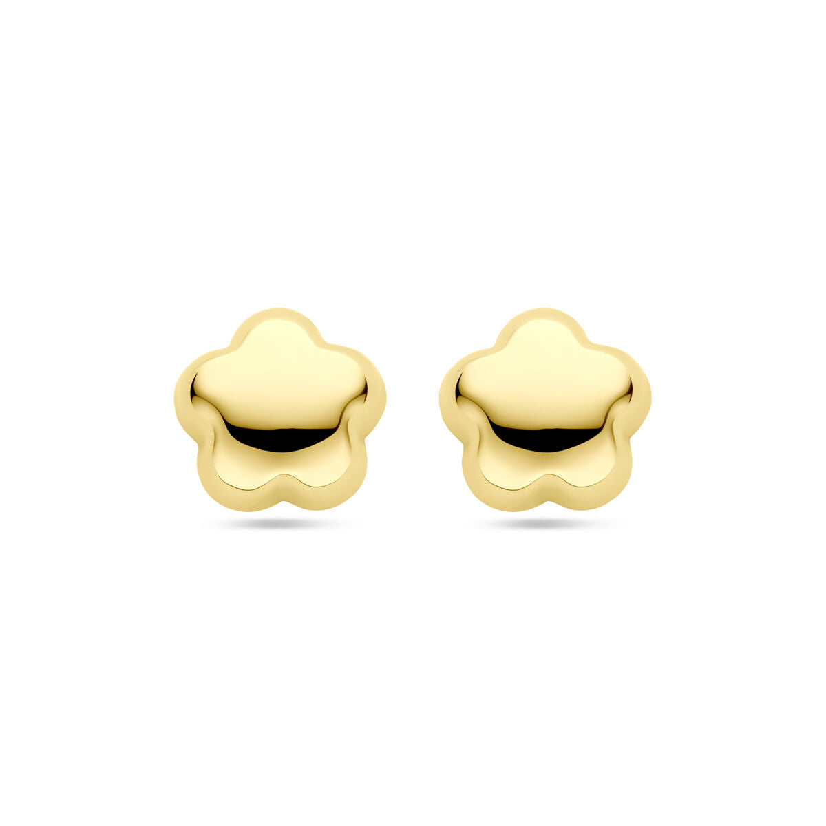 Boucles d'oreilles en forme de fleur, en argent doré jaune, d'un diamètre de 15 mm.