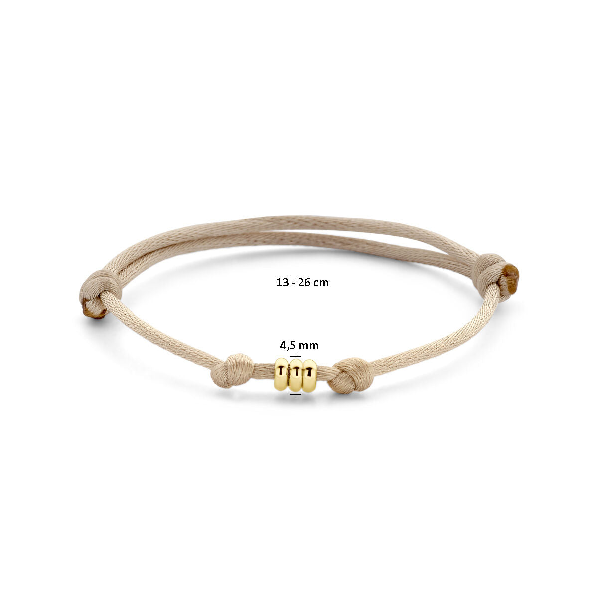 bracelet satin beige 13 - 26 cm 14K or avec caoutchouc/nylon/cuir