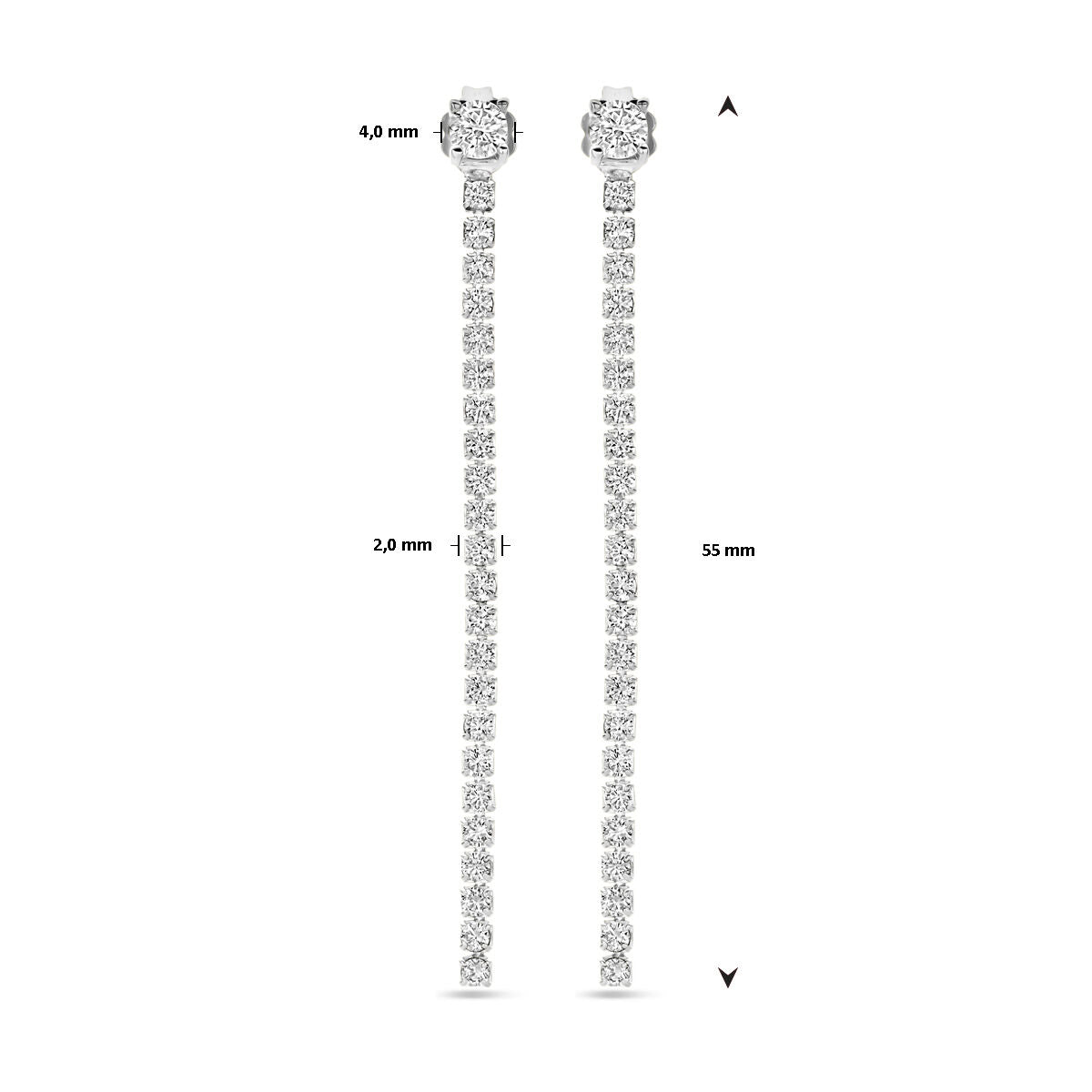 boucles d'oreilles zircone 55 mm argent rhodié