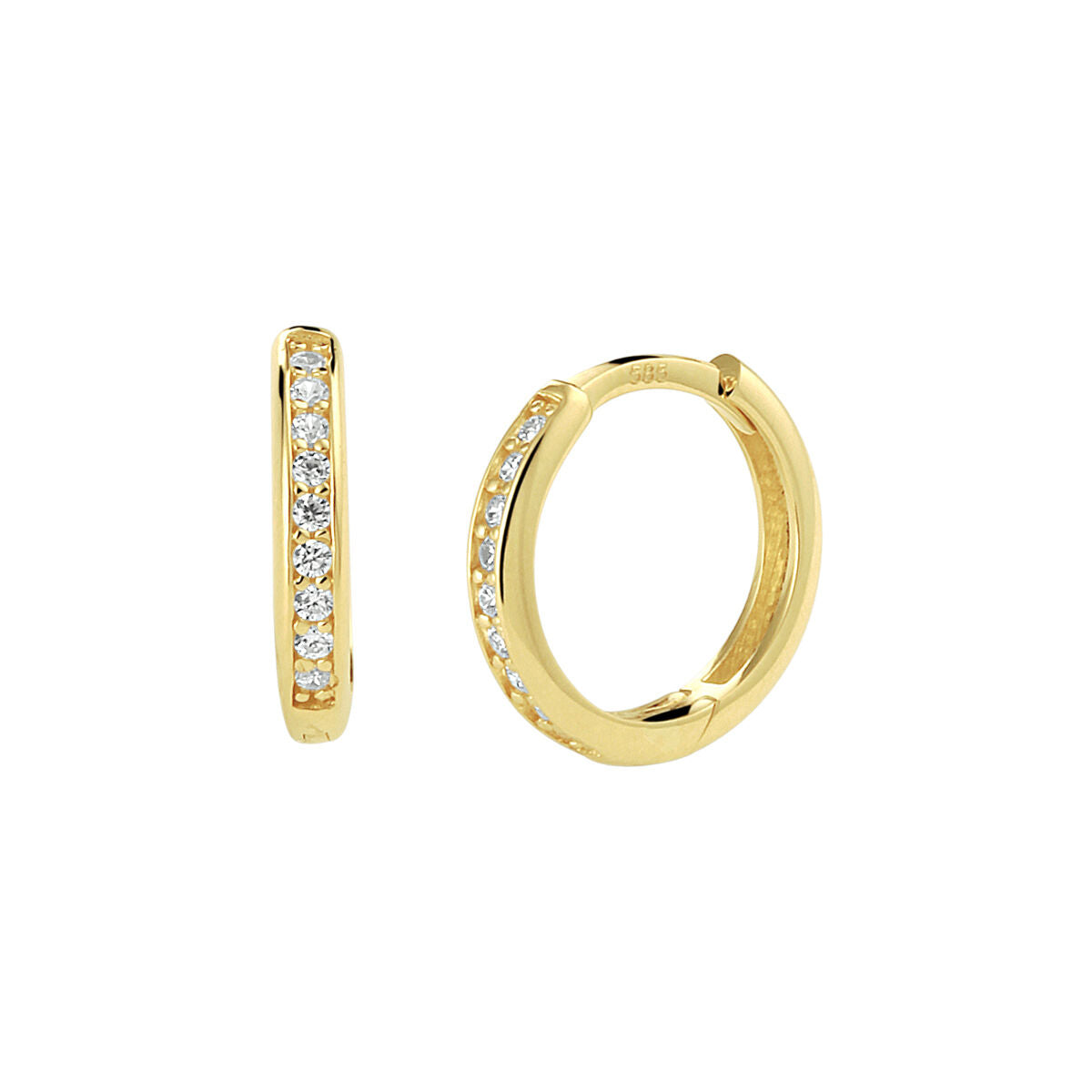 Boucles d'oreilles en or avec zirconia, de forme ronde et ornées de pierres brillantes.