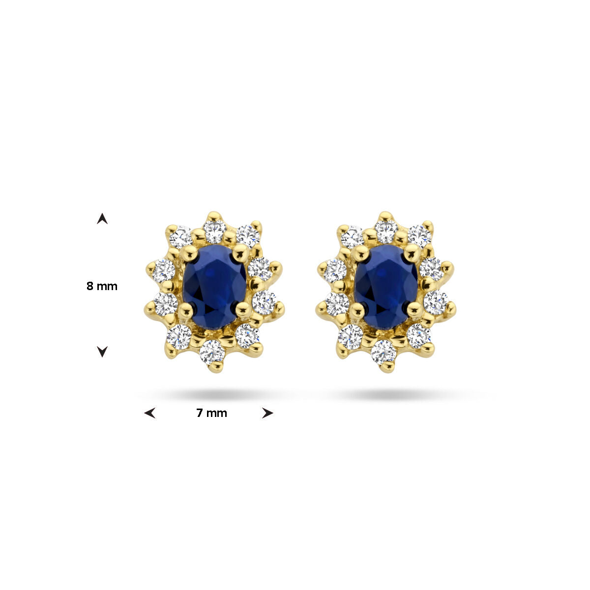 puces d'oreilles saphir et zircone halo 14K or jaune
