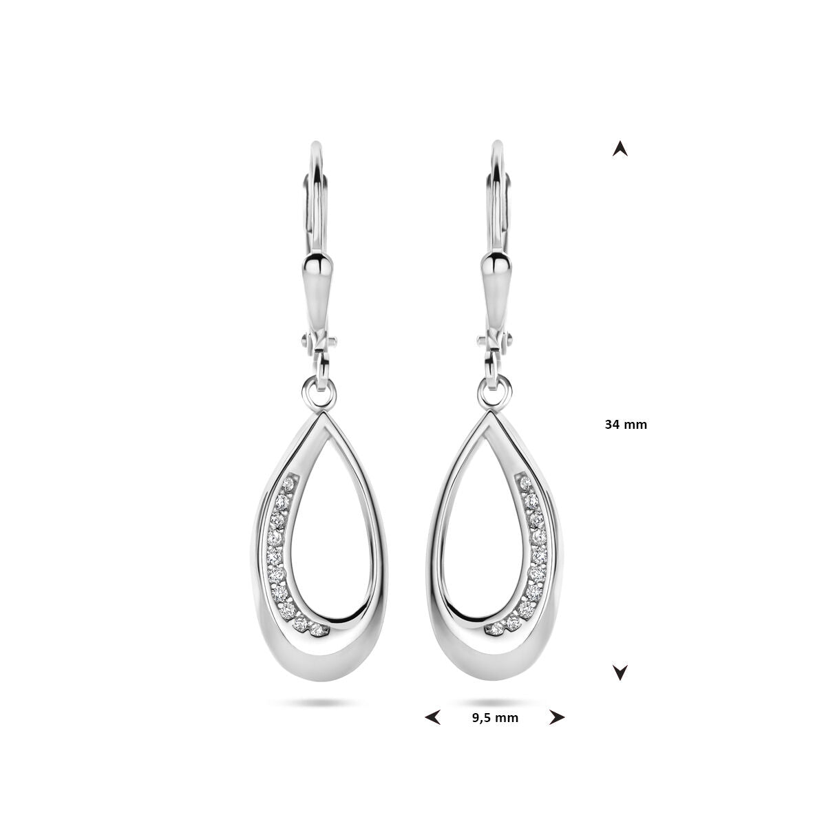 boucles d'oreilles goutte zircone brisur crochet 34 mm argent rhodié