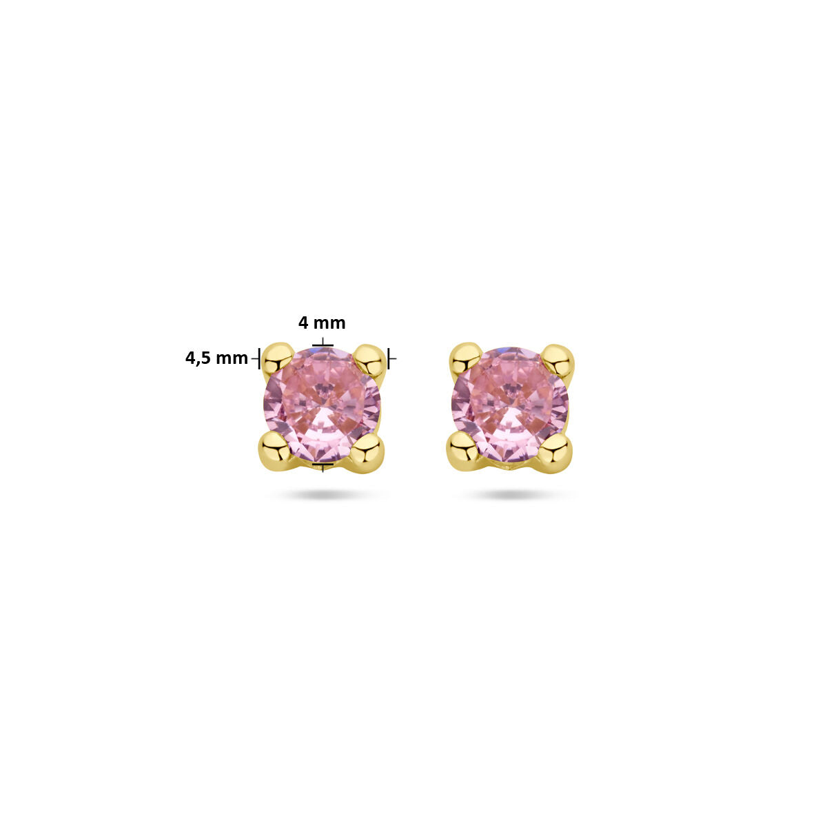 puces d'oreilles zircone rose 14K or jaune