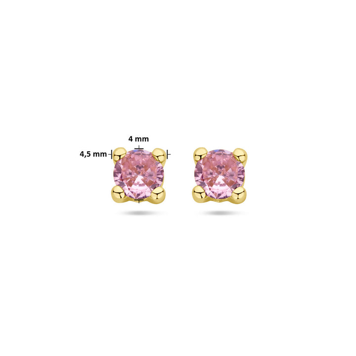 oorknoppen roze zirkonia 14K geelgoud