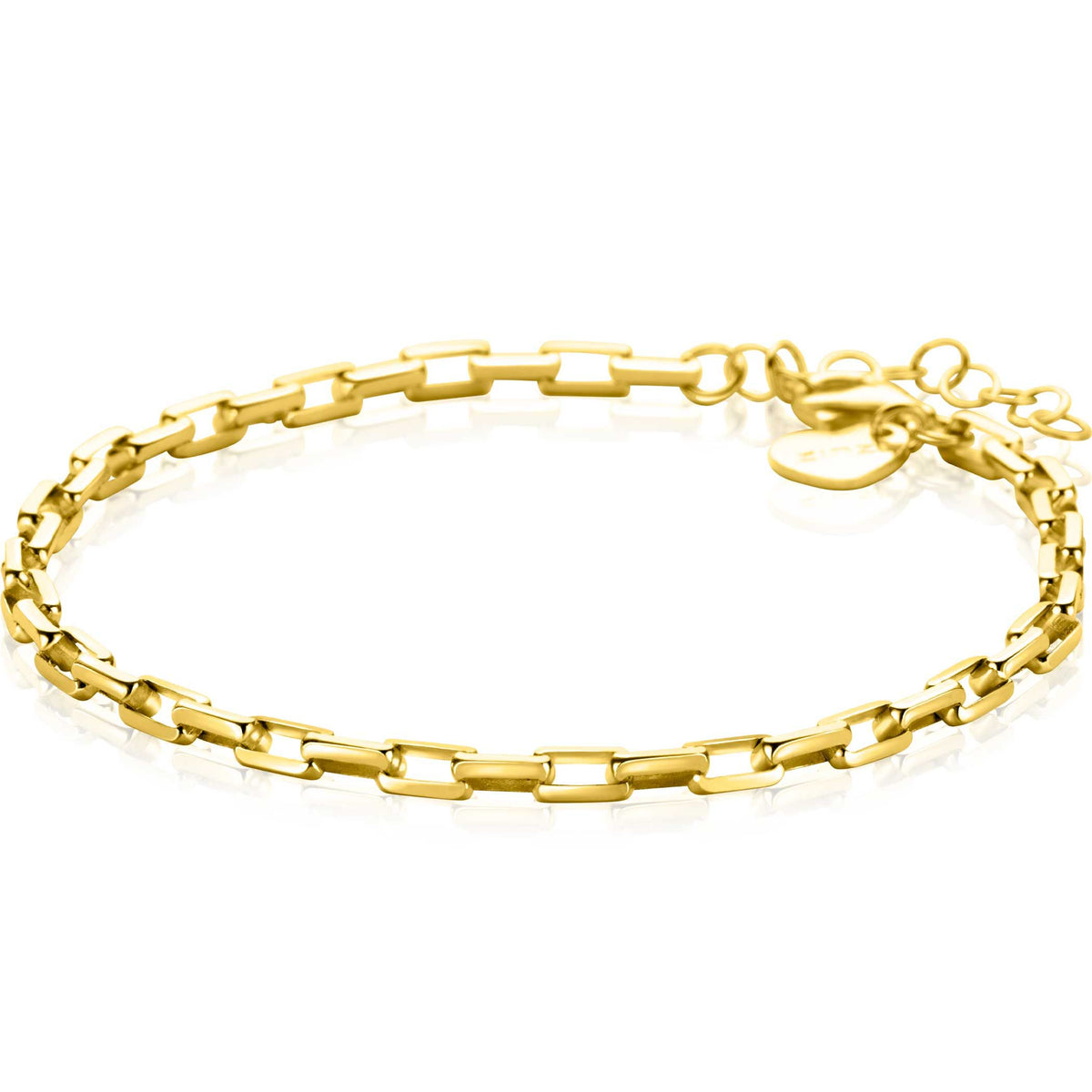 Bracelet en argent plaqué or avec maillons allongés et fermoir en cœur.