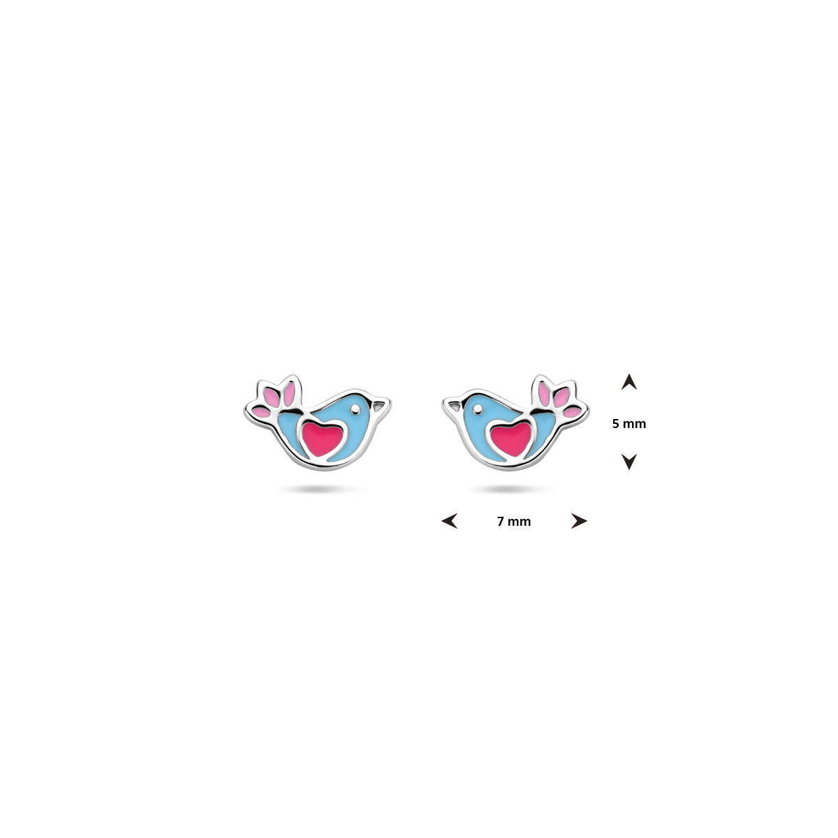 puces d'oreilles oiseau émail 5 mm argent rhodié