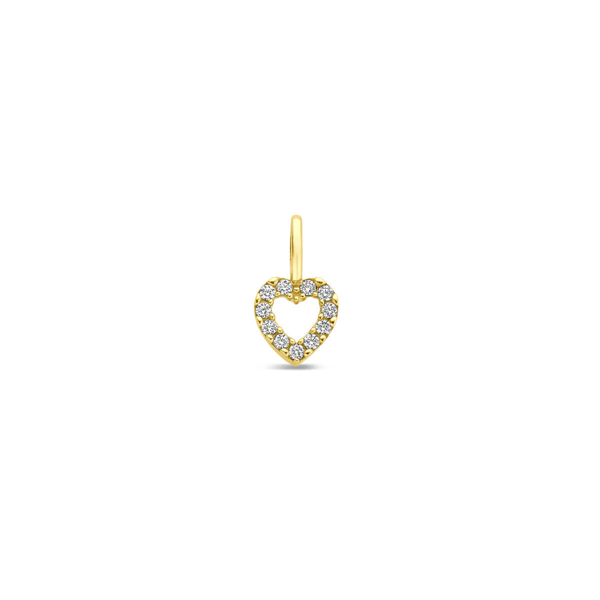 pendentif en forme de cœur en or jaune 14K, orné de zircons, mesurant 10,5 mm.