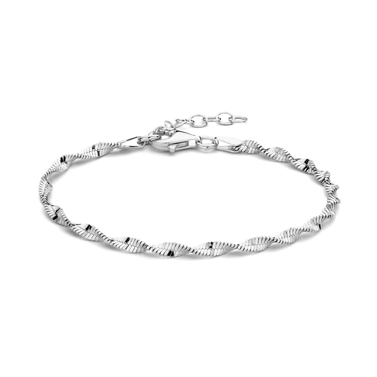 Bracelet en argent rhodié de 2,7 mm, avec un design torsadé et des détails noirs, longueur de 16 + 3 cm.