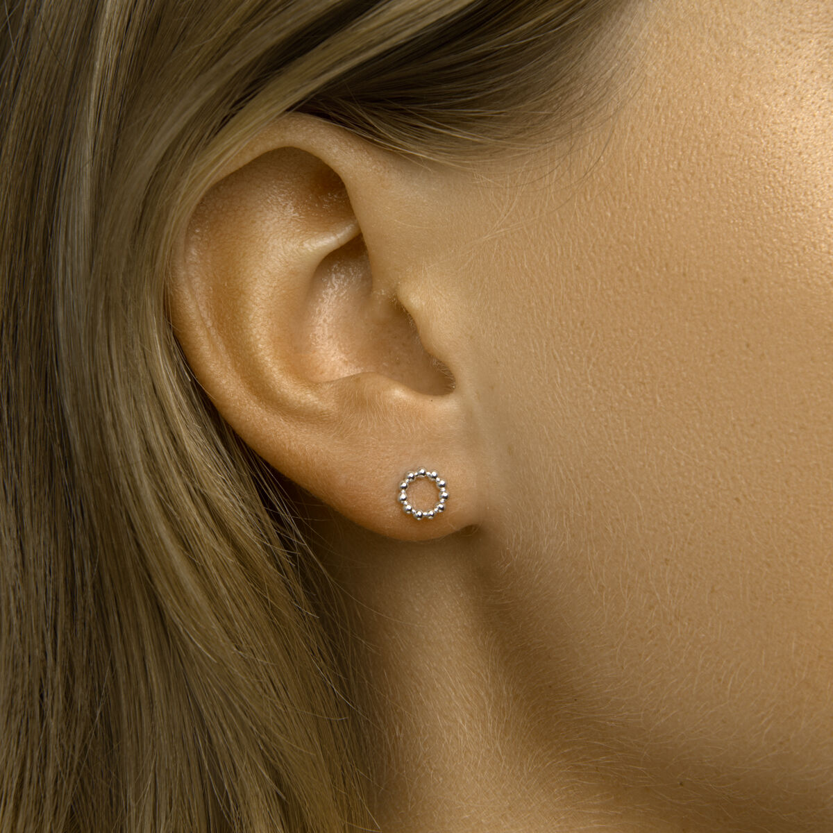 puces d'oreilles rondes boules argent rhodié
