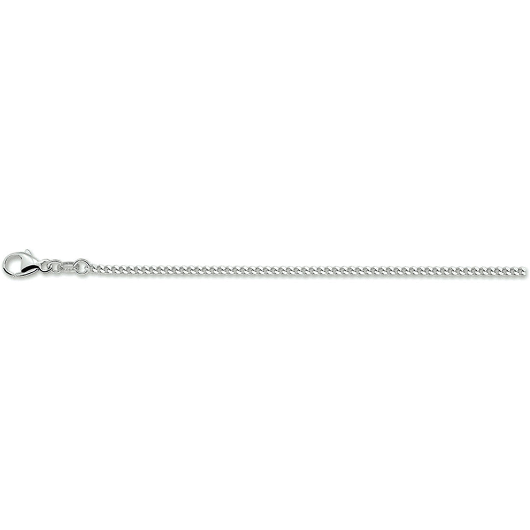 De Van der Kooij Collectie collier gourmet 1,8 mm zilver gerhodineerd is een dun unisex schakelarmbandje met karabijnsluiting en subtiele gourmet schakel, horizontaal afgebeeld op een effen witte ondergrond.