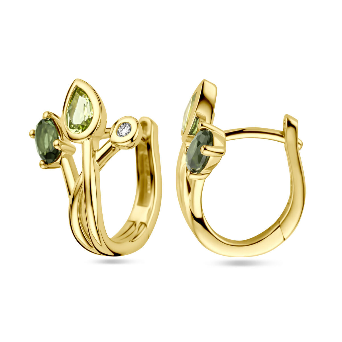 créoles en tourmaline verte, péridot et diamant 0.03ct (2x 0.015ct) h si or jaune 14K