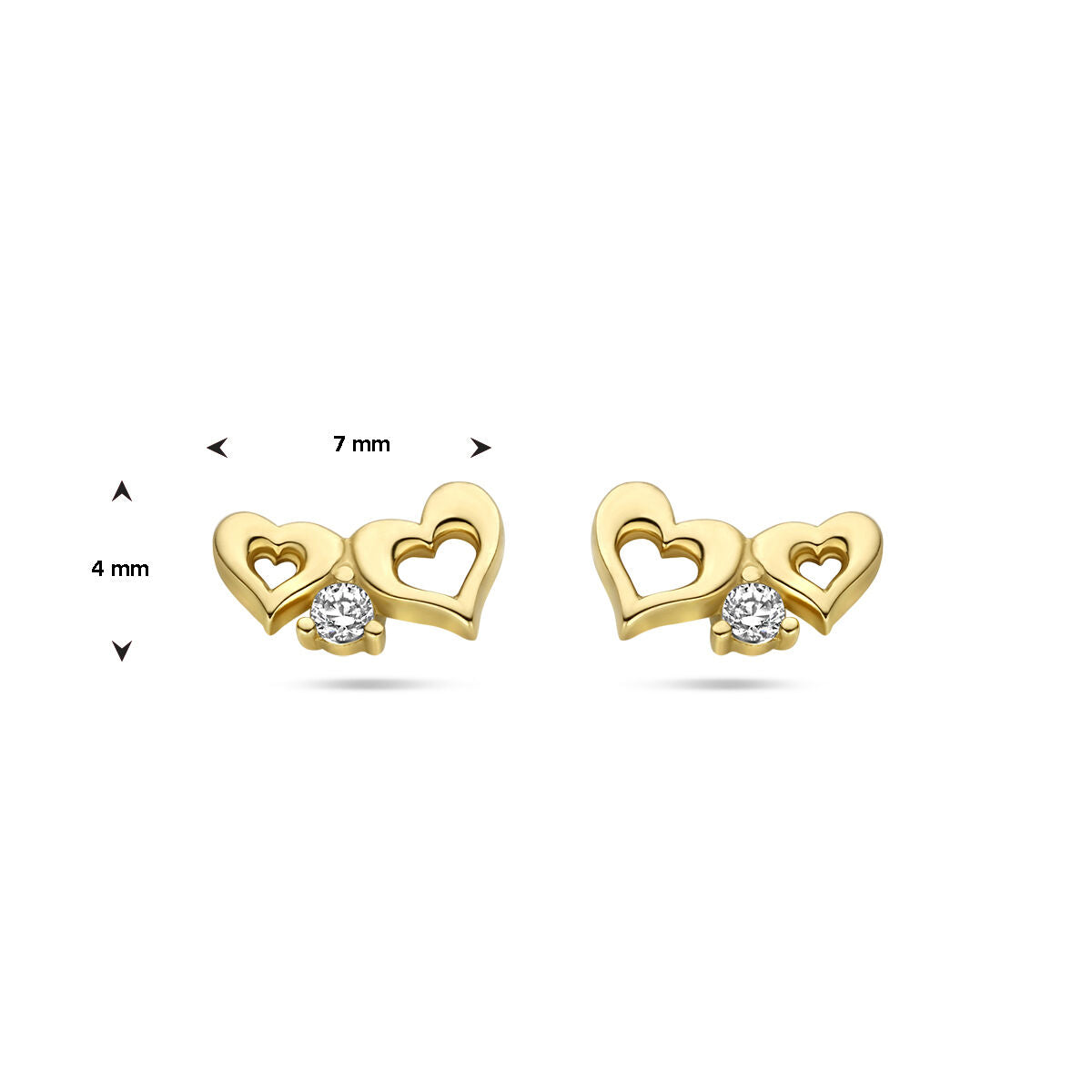 puces d'oreilles cœurs zircone 14K or jaune